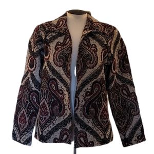 NWT! Coldwater Creek Tan Black Paisley Night Embroidered Blazer Jacket S